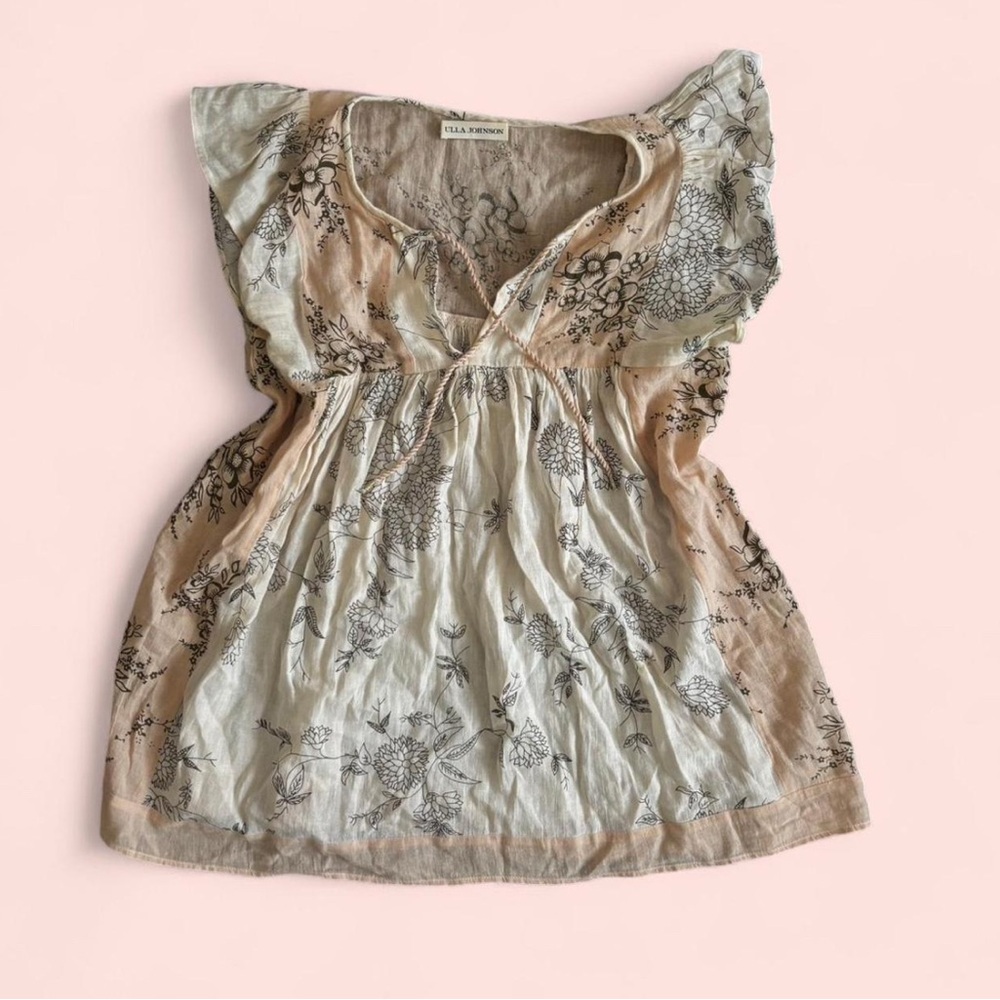 Ulla Johnson Cream and Tan Floral Blouse